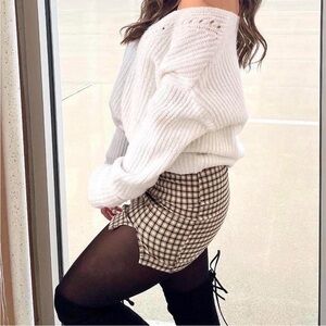 Garage Checkered Mini Skirt in Brown and White